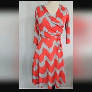 TUA- Stretch Knit wrap dress, Brilliant colors abstract Boho w/side tie. Sz S